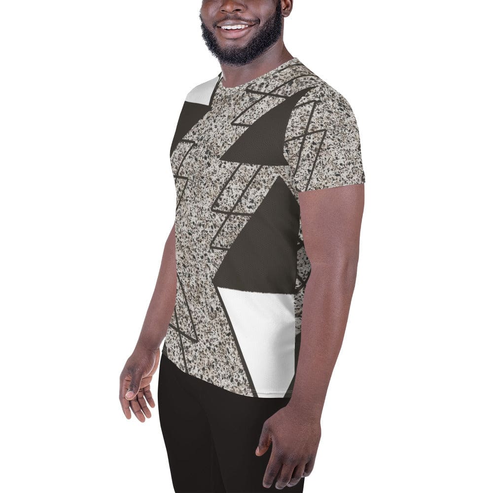 Mens Stretch Fit Athletic Sports T-shirt - Brown and White Triangular