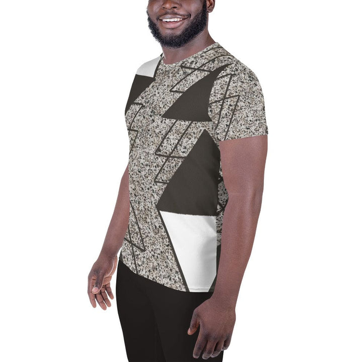 Mens Stretch Fit Athletic Sports T-shirt - Brown and White Triangular