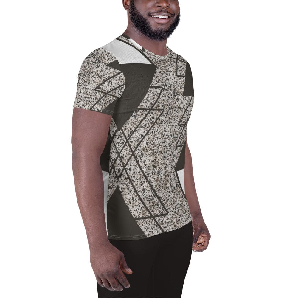 Mens Stretch Fit Athletic Sports T-shirt - Brown and White Triangular