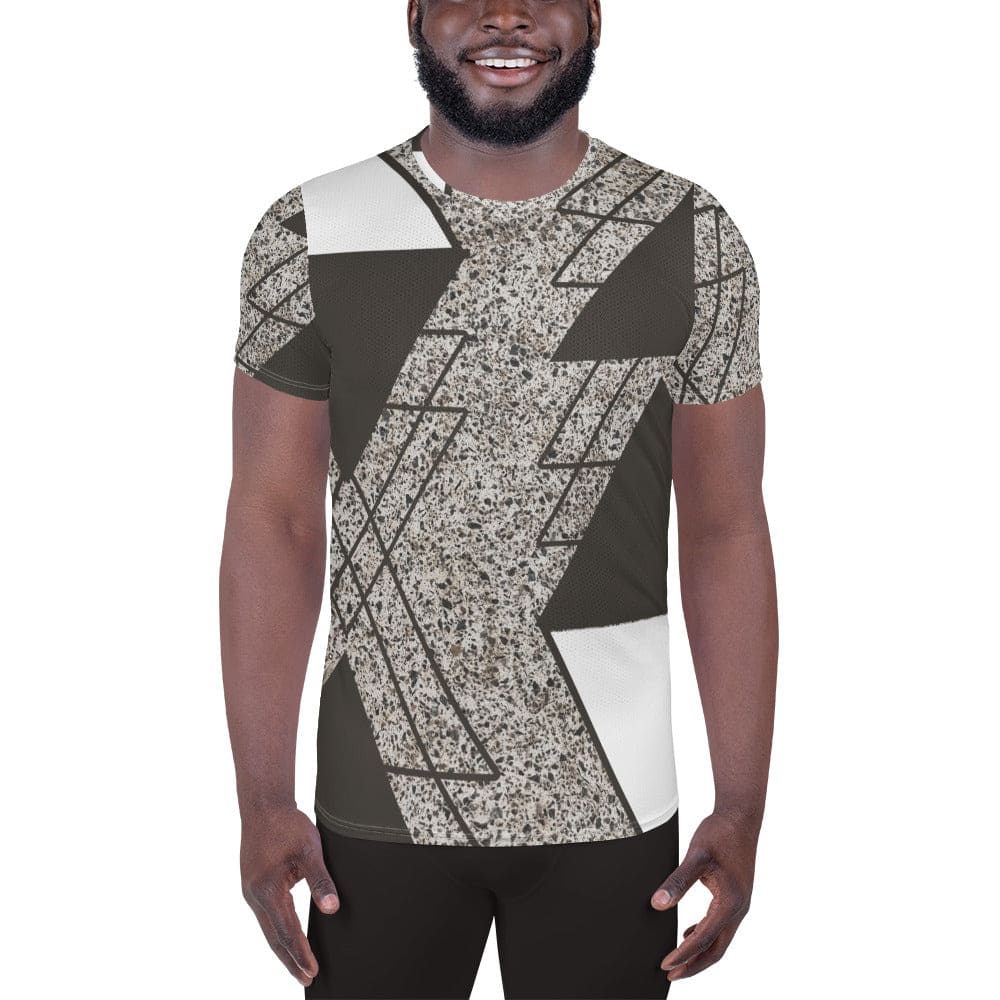 Mens Stretch Fit Athletic Sports T-shirt - Brown and White Triangular