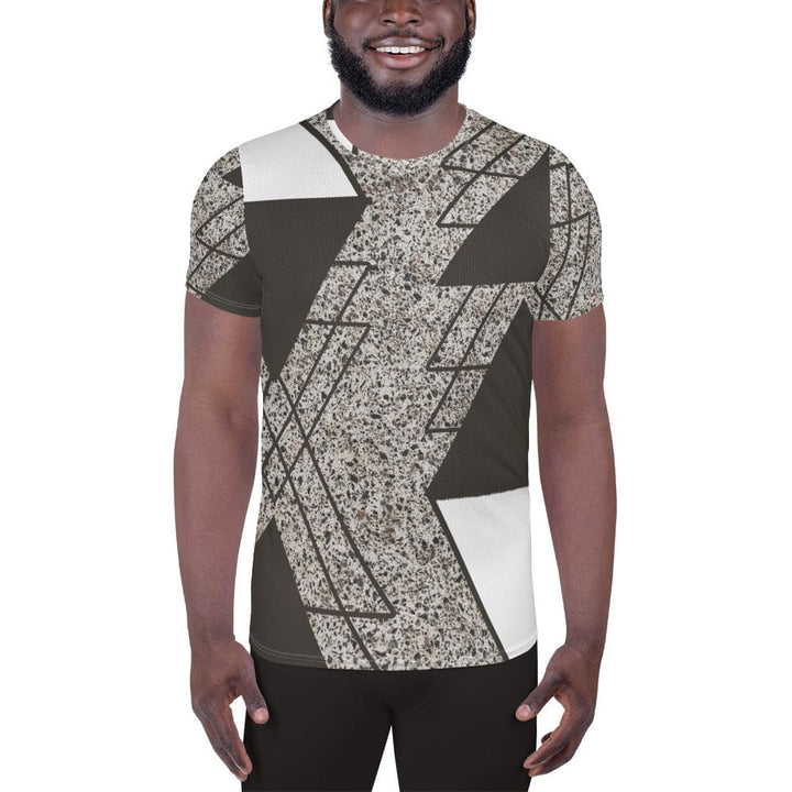 Mens Stretch Fit Athletic Sports T-shirt - Brown and White Triangular