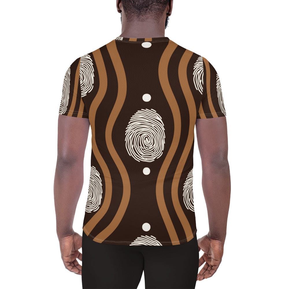 Mens Stretch Fit Athletic Sports T-shirt - Brown White Geometric Lines