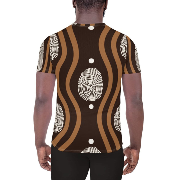 Mens Stretch Fit Athletic Sports T-shirt - Brown White Geometric Lines