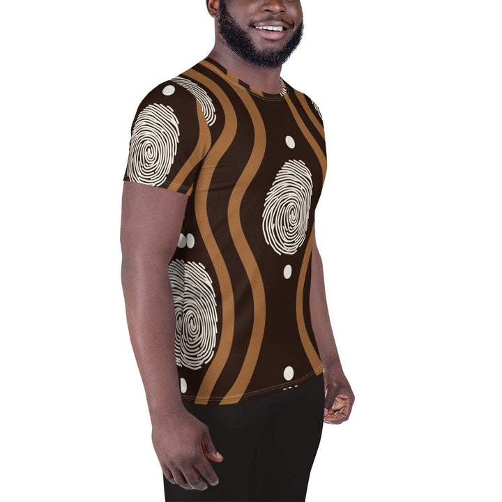 Mens Stretch Fit Athletic Sports T-shirt - Brown White Geometric Lines
