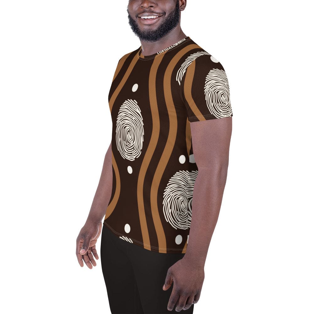 Mens Stretch Fit Athletic Sports T-shirt - Brown White Geometric Lines