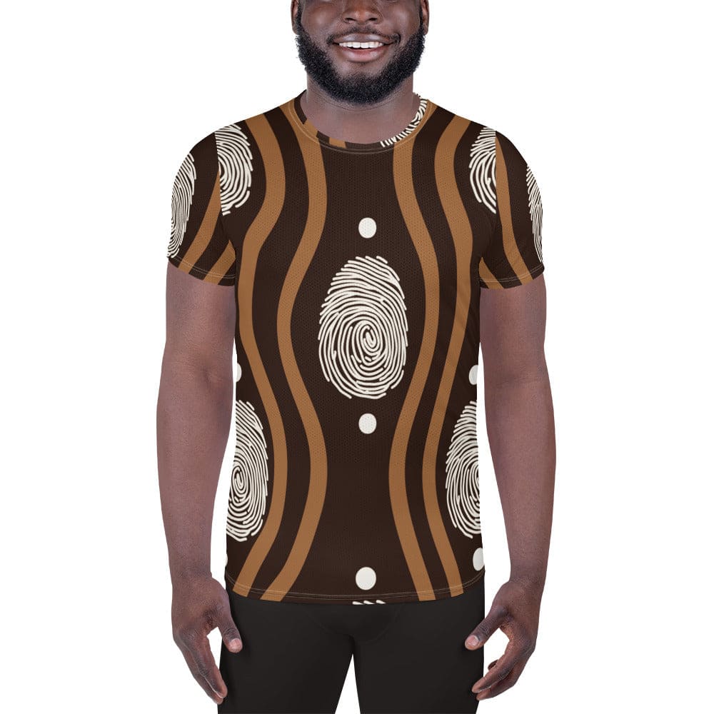 Mens Stretch Fit Athletic Sports T-shirt - Brown White Geometric Lines