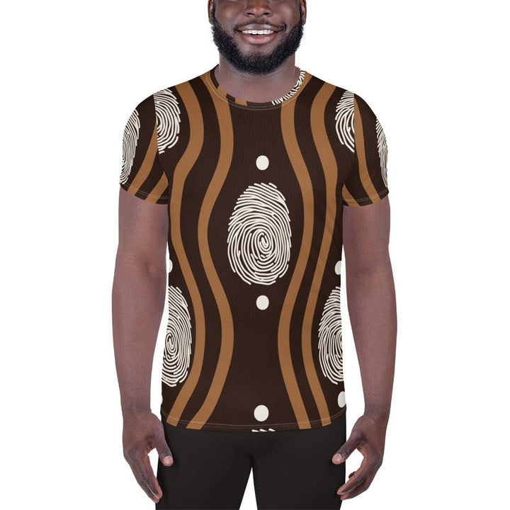Mens Stretch Fit Athletic Sports T-shirt - Brown White Geometric Lines