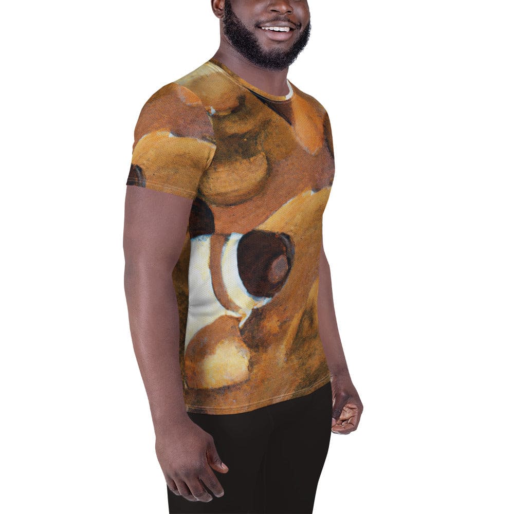 Mens Stretch Fit Athletic Sports T-shirt - Brown White Stone Pattern
