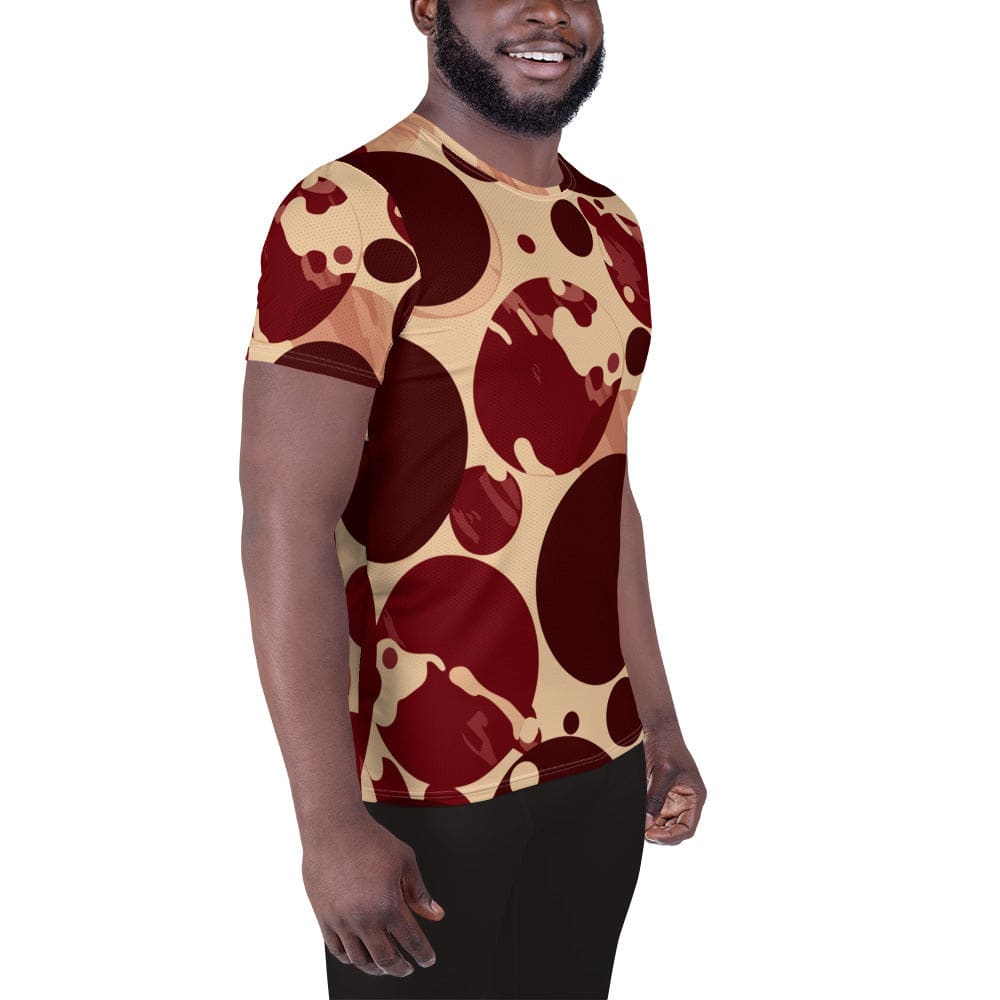 Mens Stretch Fit Athletic Sports T-shirt - Burgundy Beige Circular Print