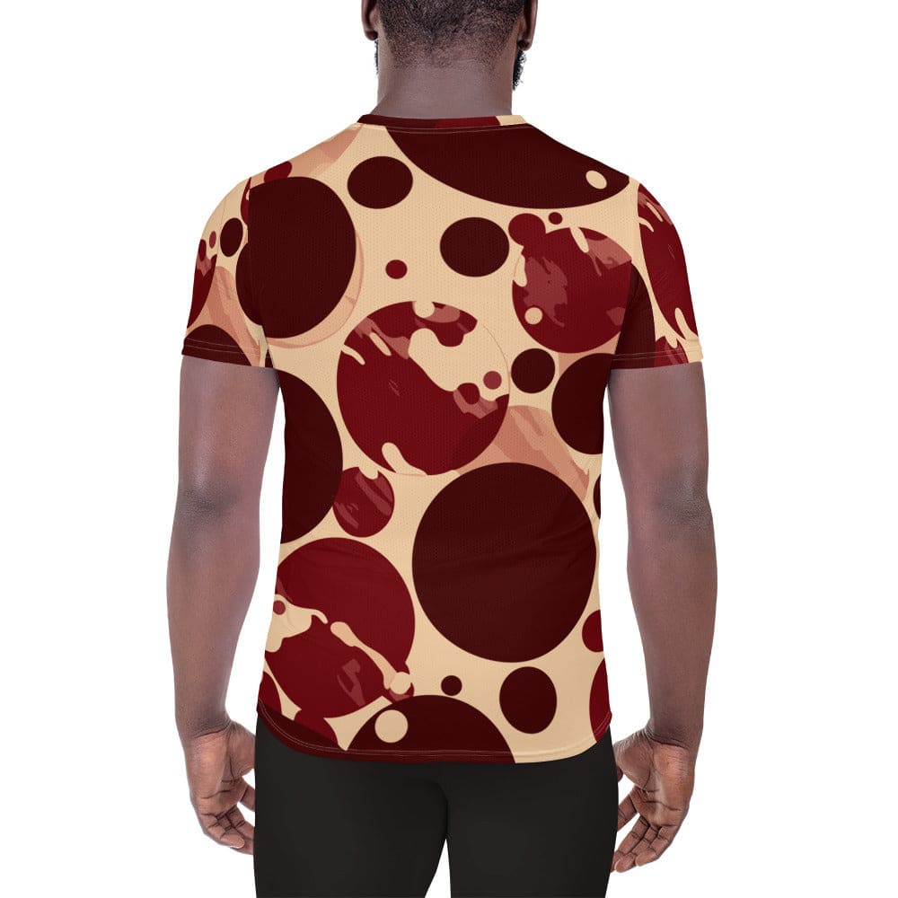 Mens Stretch Fit Athletic Sports T-shirt - Burgundy Beige Circular Print