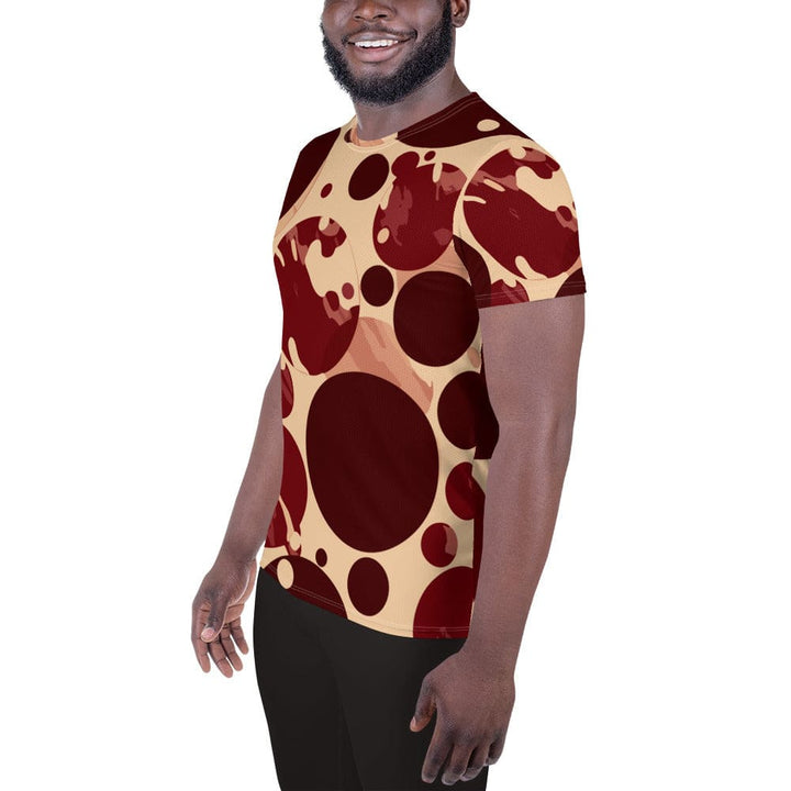 Mens Stretch Fit Athletic Sports T-shirt - Burgundy Beige Circular Print