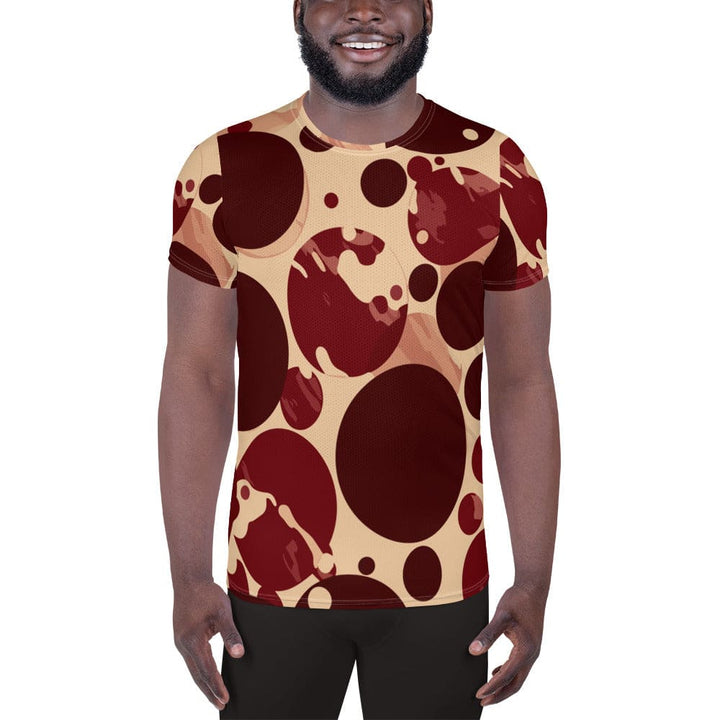 Mens Stretch Fit Athletic Sports T-shirt - Burgundy Beige Circular Print