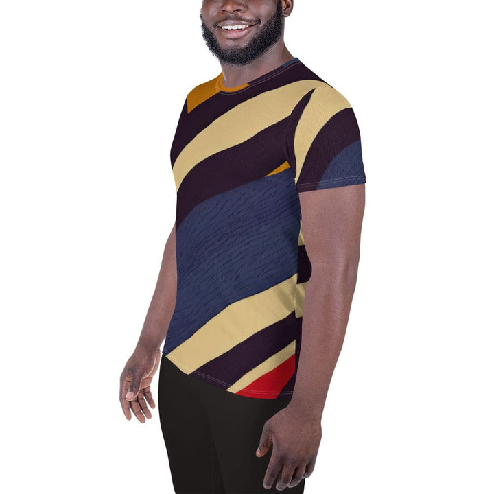 Mens Stretch Fit Athletic Sports T-shirt - Brown Red Blue Colorblock