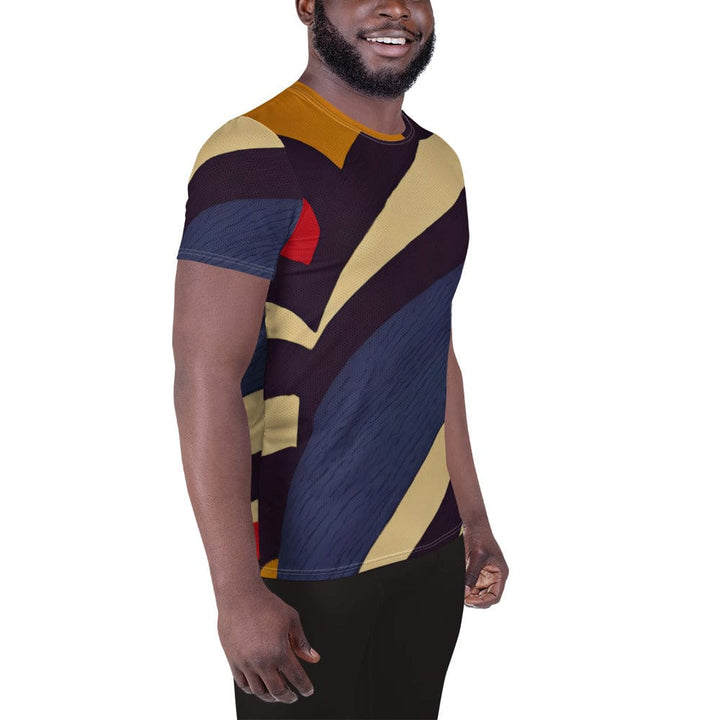 Mens Stretch Fit Athletic Sports T-shirt - Brown Red Blue Colorblock