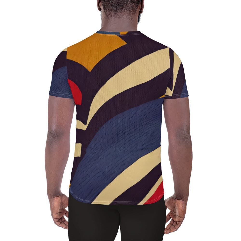 Mens Stretch Fit Athletic Sports T-shirt - Brown Red Blue Colorblock