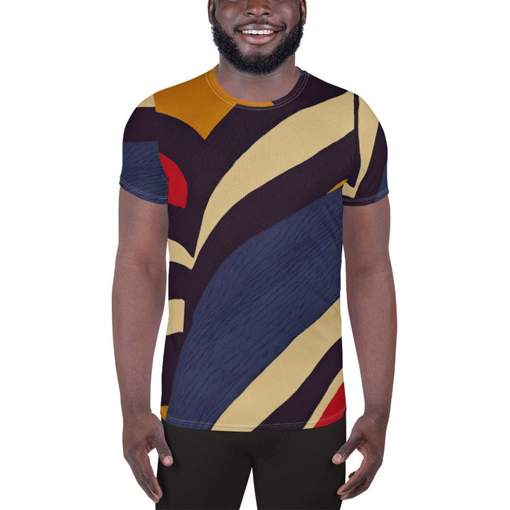 Mens Stretch Fit Athletic Sports T-shirt - Brown Red Blue Colorblock