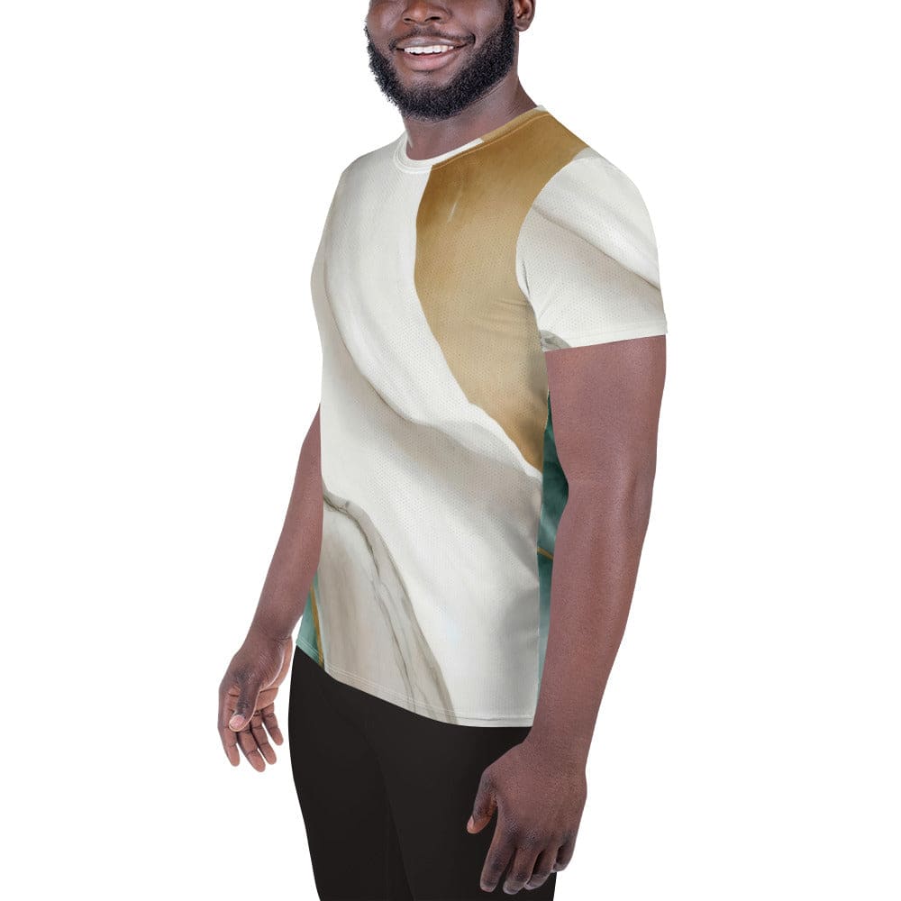 Mens Stretch Fit Athletic Sports T-shirt - Cream White Green Marbled