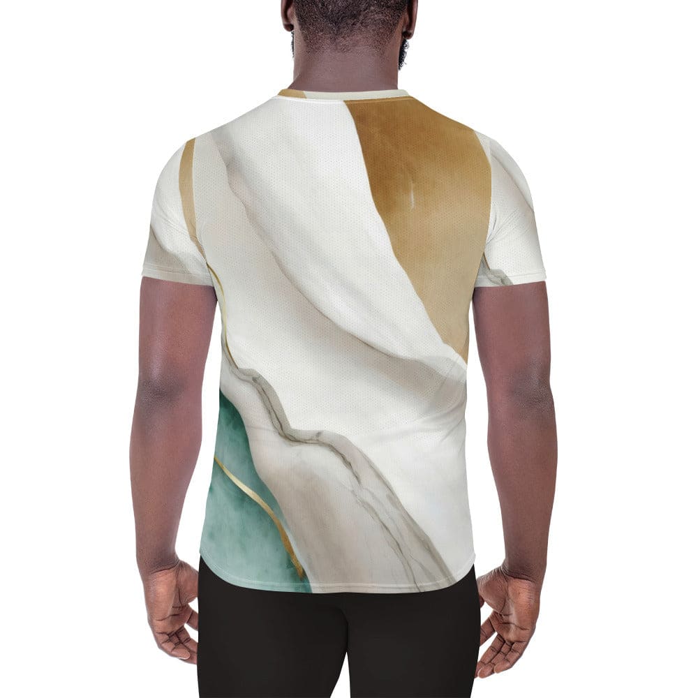 Mens Stretch Fit Athletic Sports T-shirt - Cream White Green Marbled
