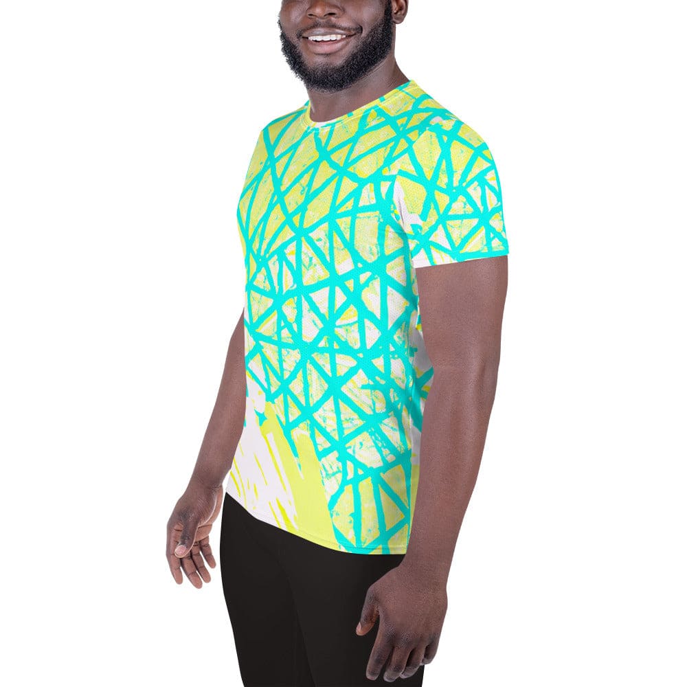 Mens Stretch Fit Athletic Sports T-shirt - Cyan Blue Lime Green
