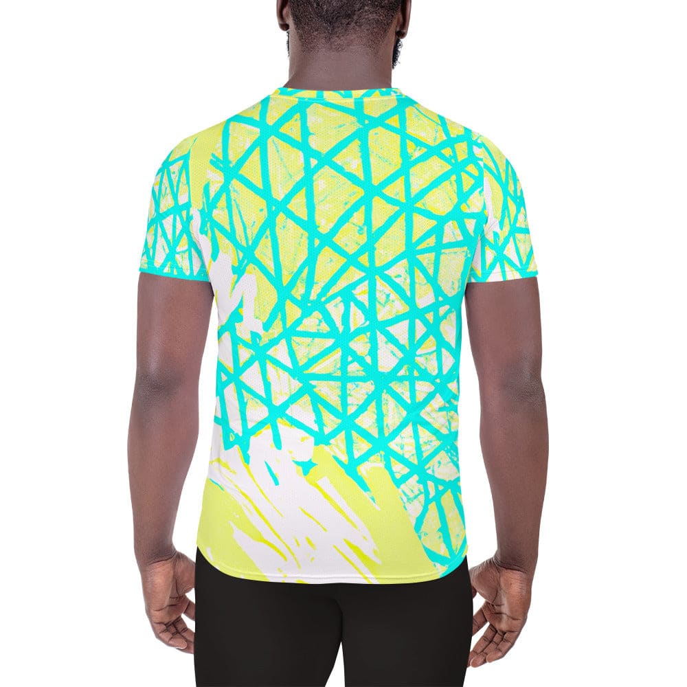 Mens Stretch Fit Athletic Sports T-shirt - Cyan Blue Lime Green
