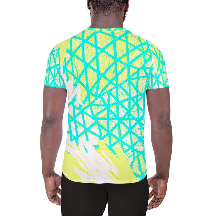 Mens Stretch Fit Athletic Sports T-shirt - Cyan Blue Lime Green