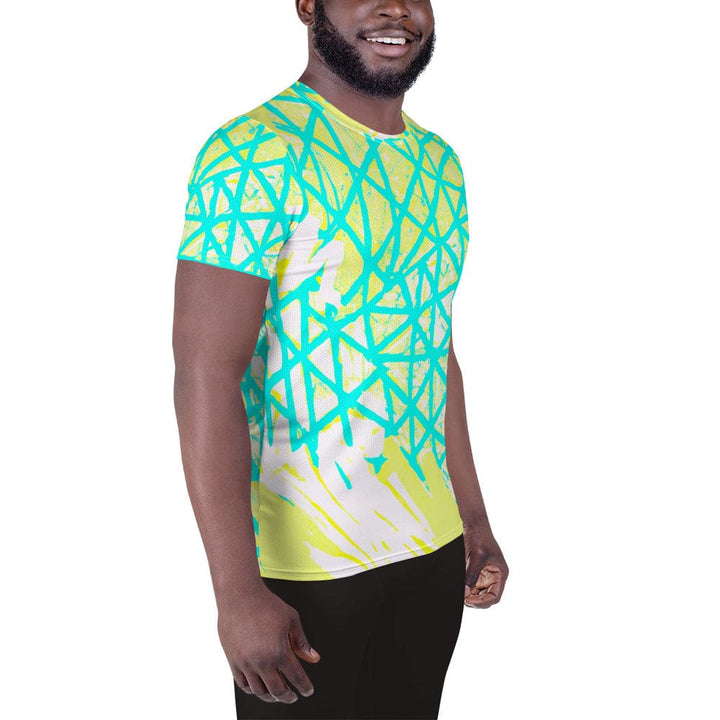 Mens Stretch Fit Athletic Sports T-shirt - Cyan Blue Lime Green