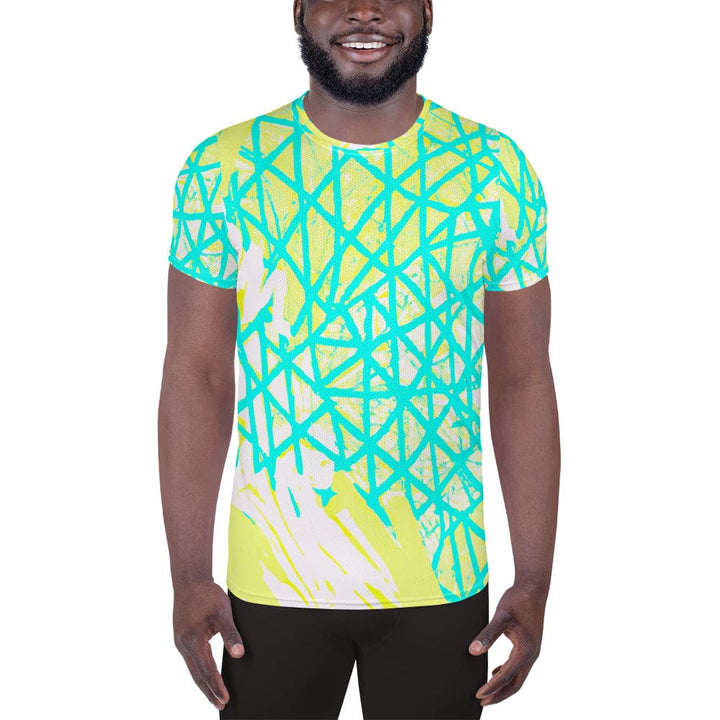 Mens Stretch Fit Athletic Sports T-shirt - Cyan Blue Lime Green