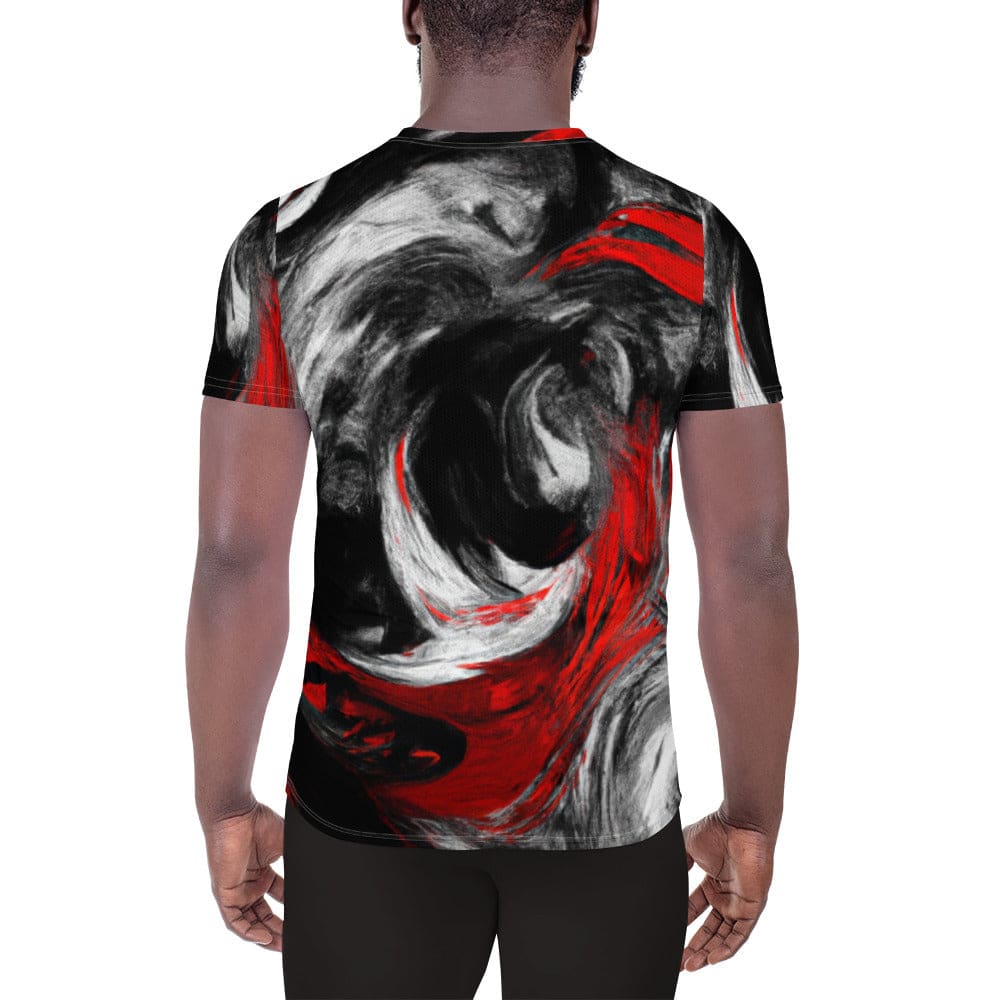 Mens Stretch Fit Athletic Sports T-shirt - Decorative Black Red White