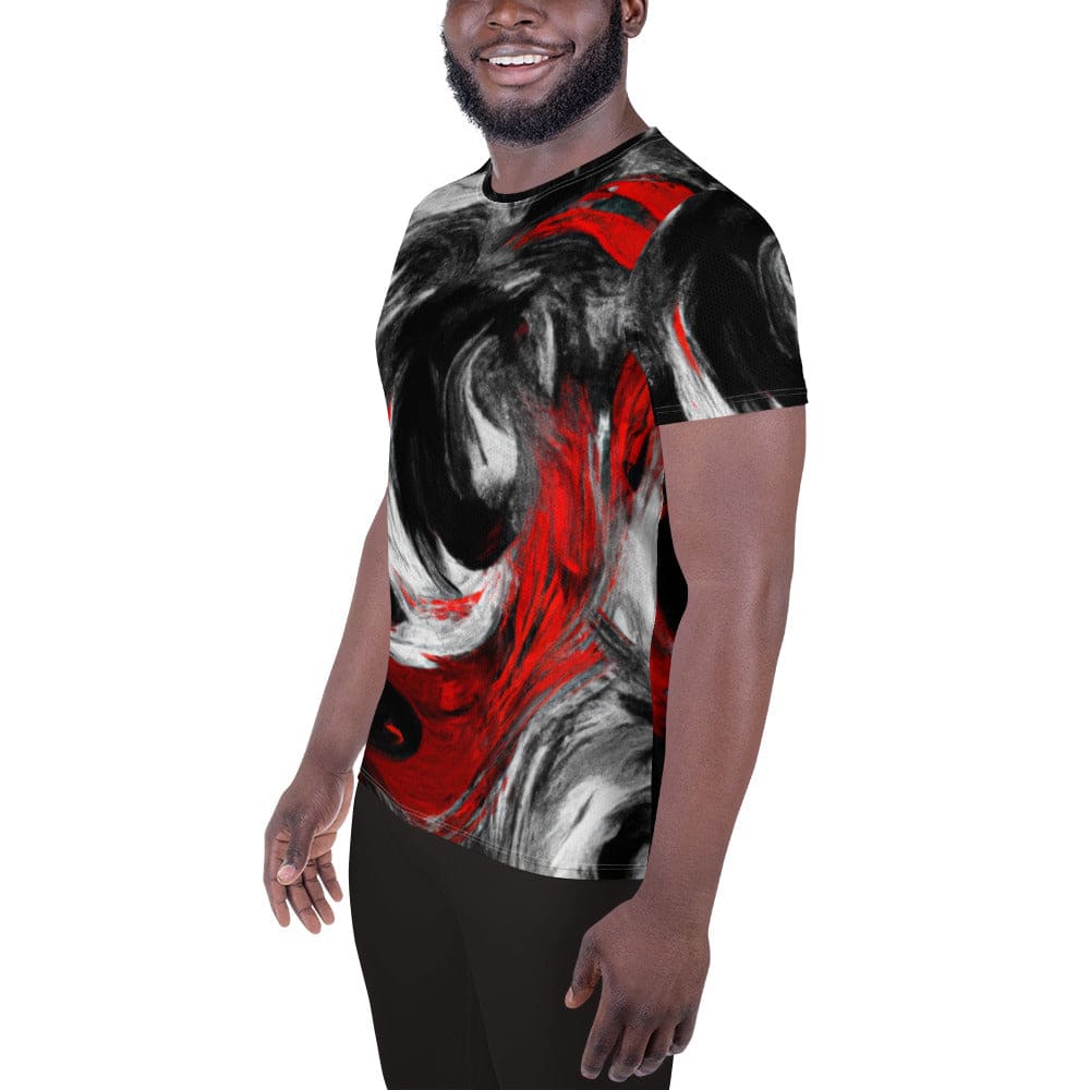 Mens Stretch Fit Athletic Sports T-shirt - Decorative Black Red White