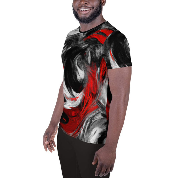 Mens Stretch Fit Athletic Sports T-shirt - Decorative Black Red White