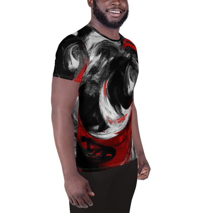 Mens Stretch Fit Athletic Sports T-shirt - Decorative Black Red White
