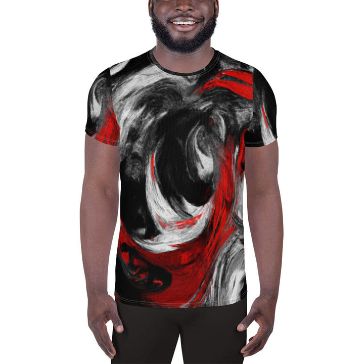 Mens Stretch Fit Athletic Sports T-shirt - Decorative Black Red White