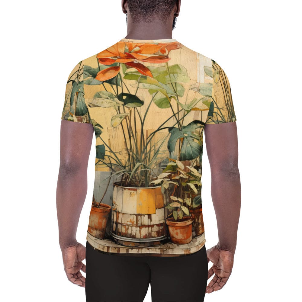 Mens Stretch Fit Athletic Sports T-shirt - Earthy Rustic Potted Plants