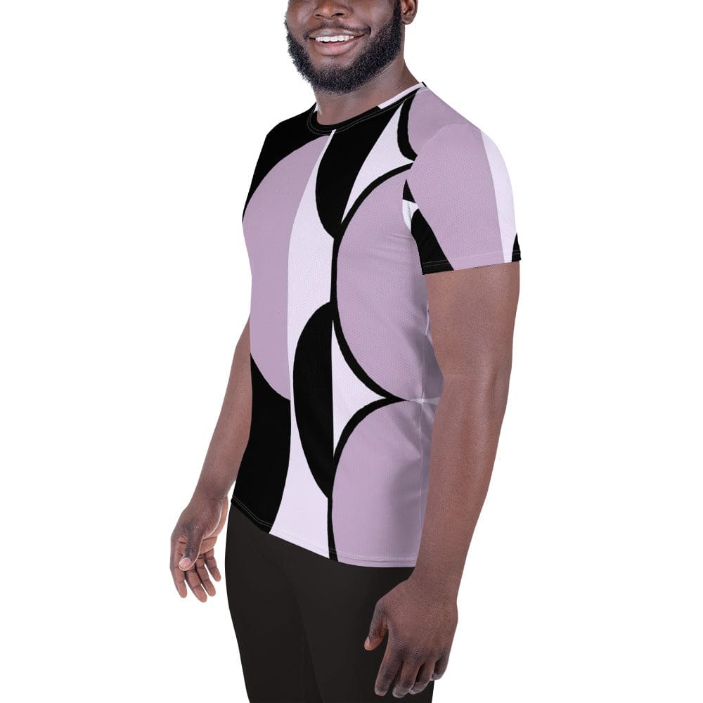 Mens Stretch Fit Athletic Sports T-shirt - Geometric Lavender and Black