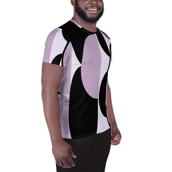 Mens Stretch Fit Athletic Sports T-shirt - Geometric Lavender and Black