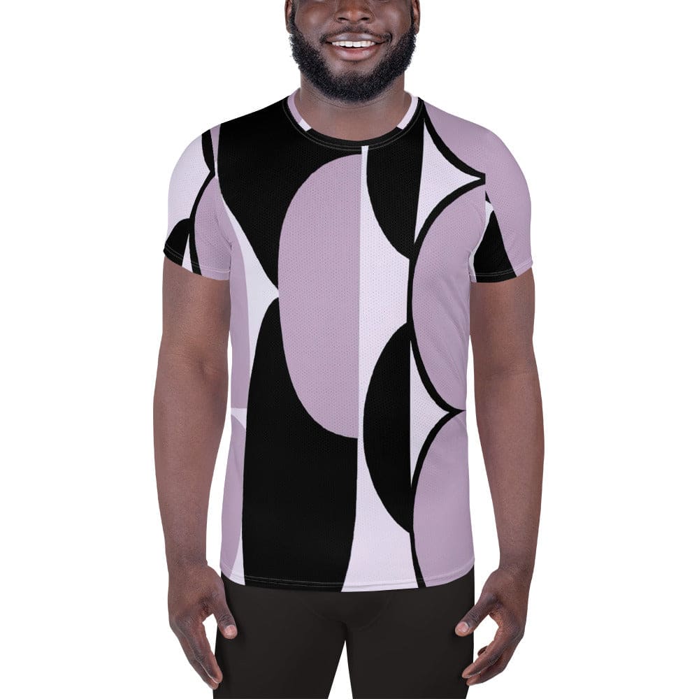 Mens Stretch Fit Athletic Sports T-shirt - Geometric Lavender and Black