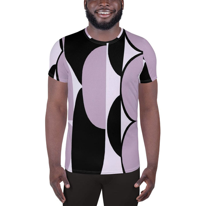 Mens Stretch Fit Athletic Sports T-shirt - Geometric Lavender and Black