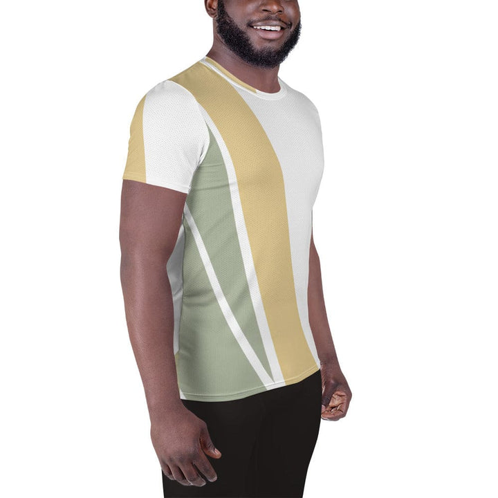 Mens Stretch Fit Athletic Sports T-shirt - Green Abstract Geometric