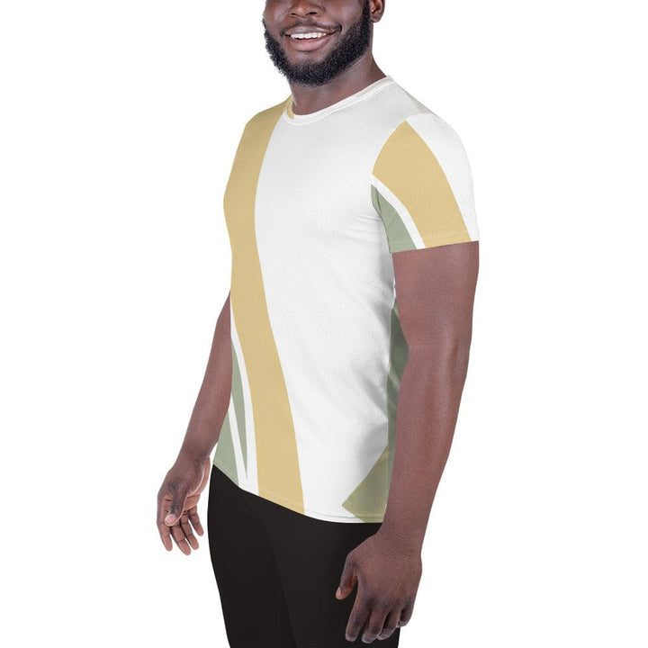 Mens Stretch Fit Athletic Sports T-shirt - Green Abstract Geometric