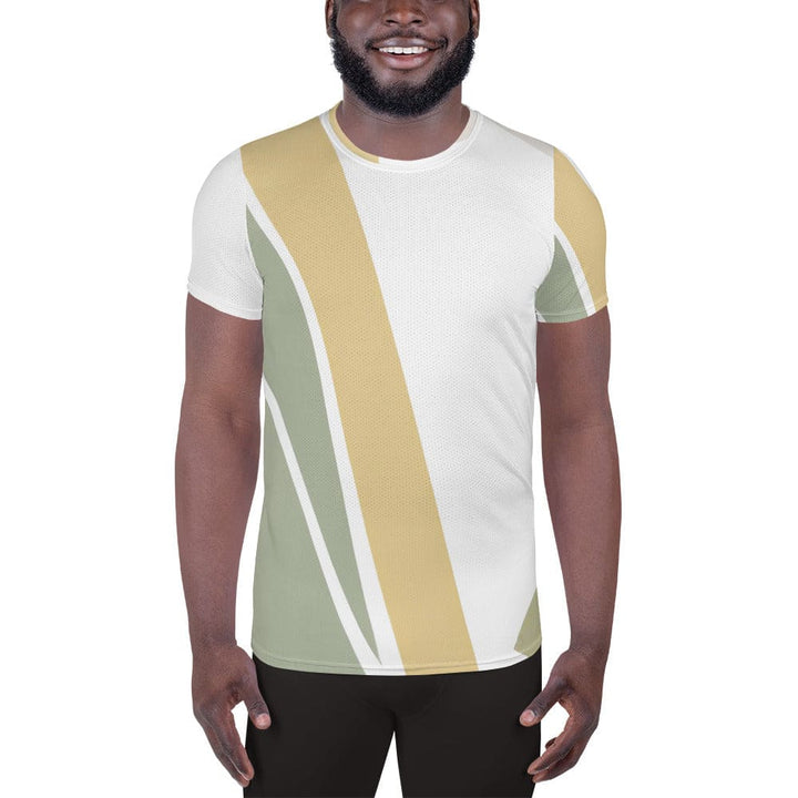 Mens Stretch Fit Athletic Sports T-shirt - Green Abstract Geometric