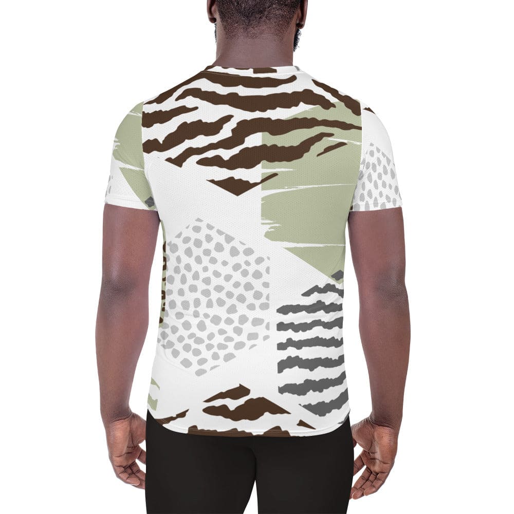 Mens Stretch Fit Athletic Sports T-shirt - Brown Green Grey Geometric