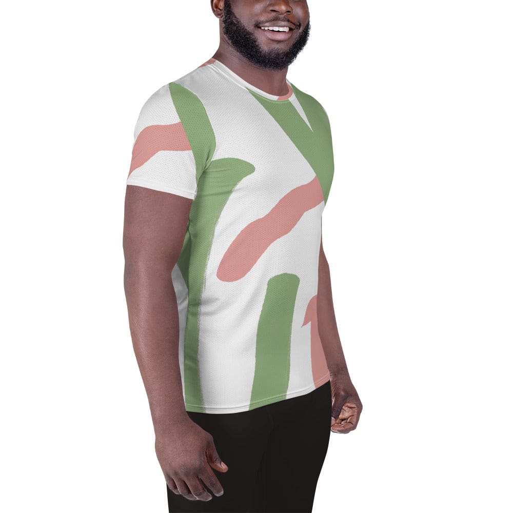 Mens Stretch Fit Athletic Sports T-shirt - Green Mauve Abstract Brush