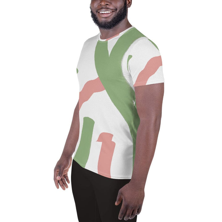 Mens Stretch Fit Athletic Sports T-shirt - Green Mauve Abstract Brush
