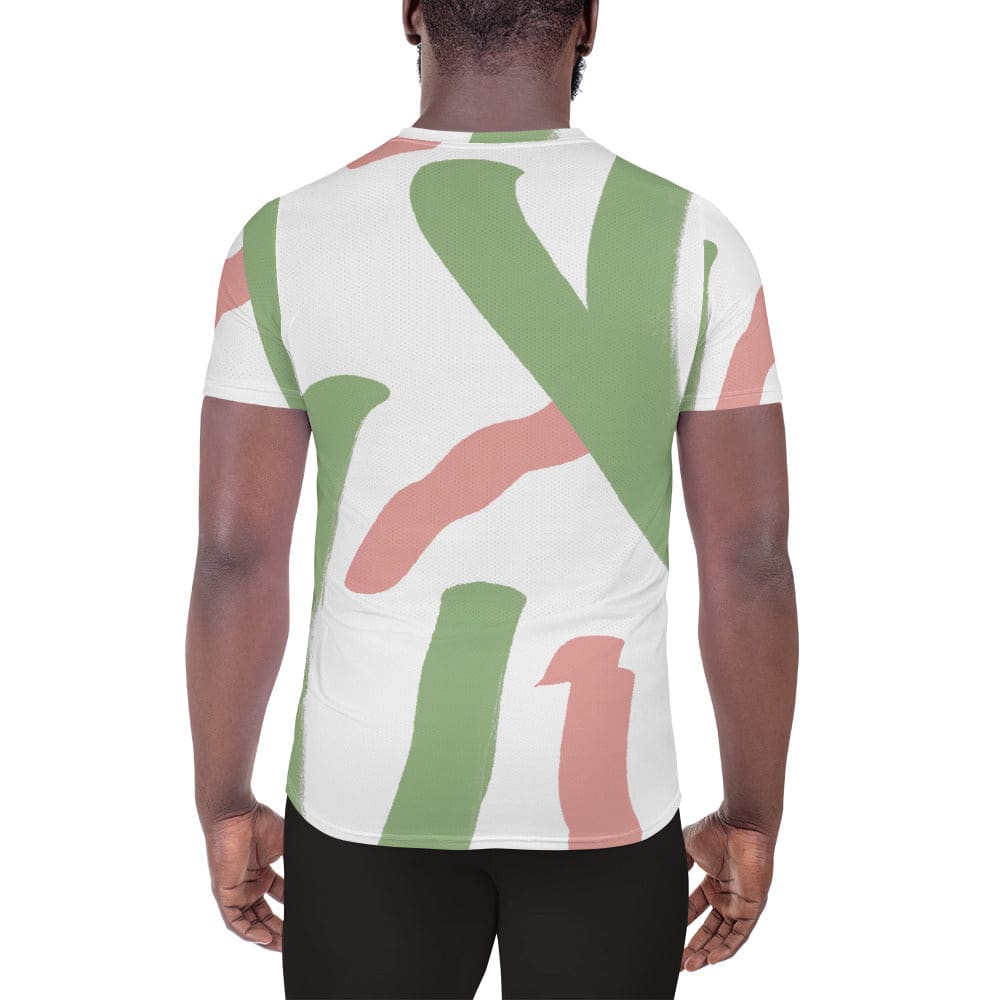 Mens Stretch Fit Athletic Sports T-shirt - Green Mauve Abstract Brush