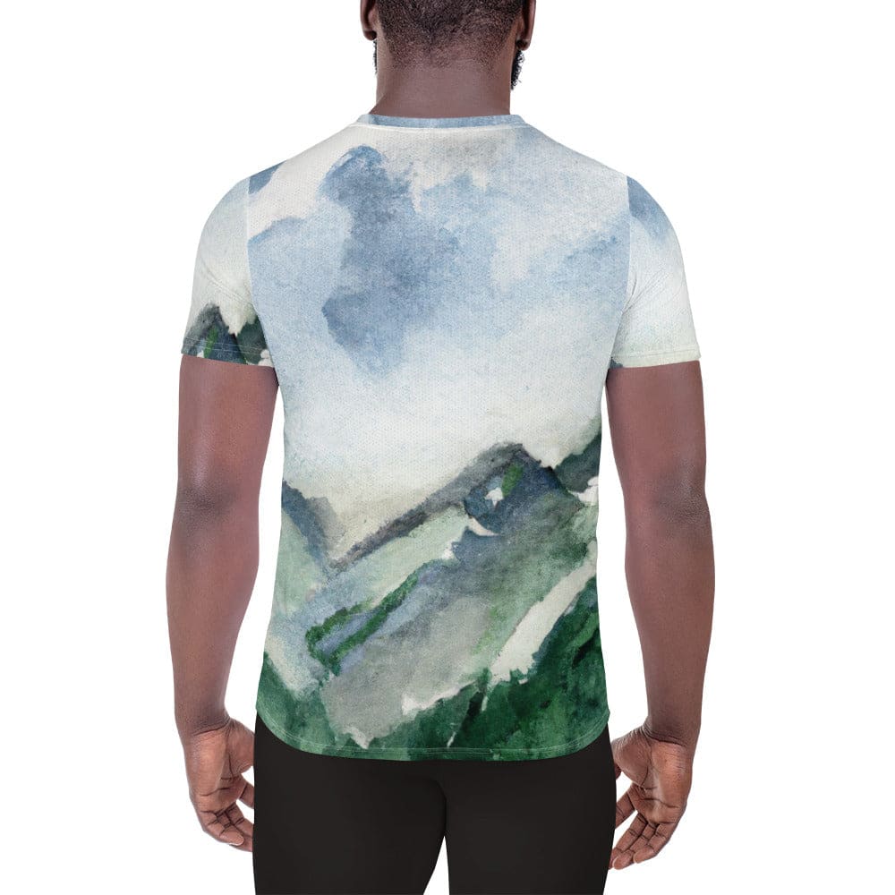 Mens Stretch Fit Athletic Sports T-shirt - Green Mountainside Nature