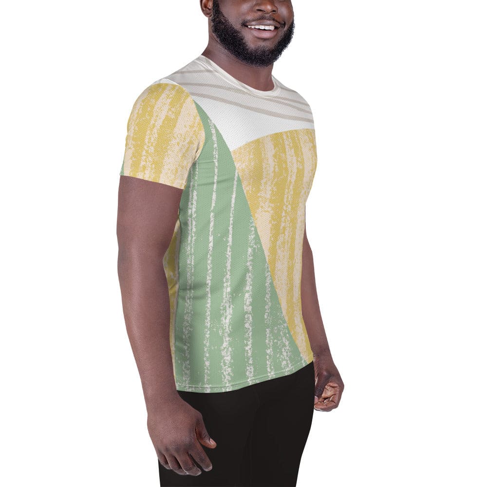 Mens Stretch Fit Athletic Sports T-shirt - Green Textured Boho Pattern