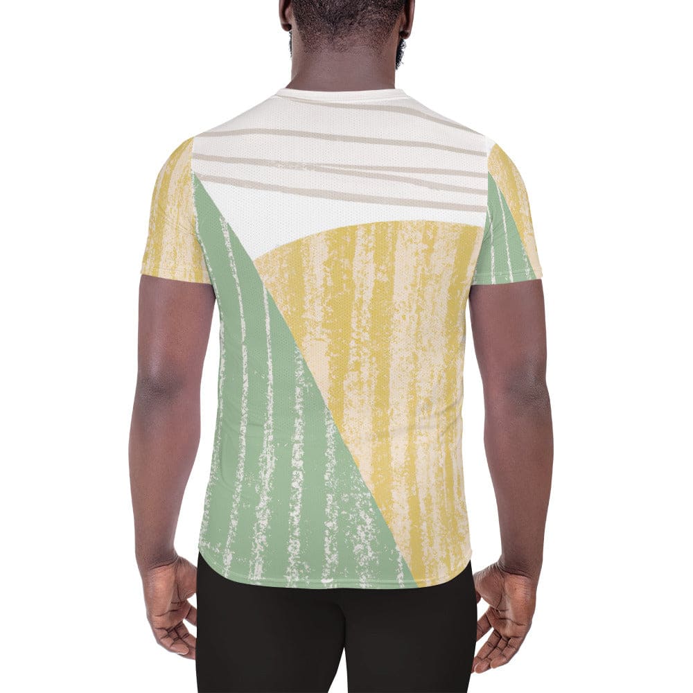 Mens Stretch Fit Athletic Sports T-shirt - Green Textured Boho Pattern