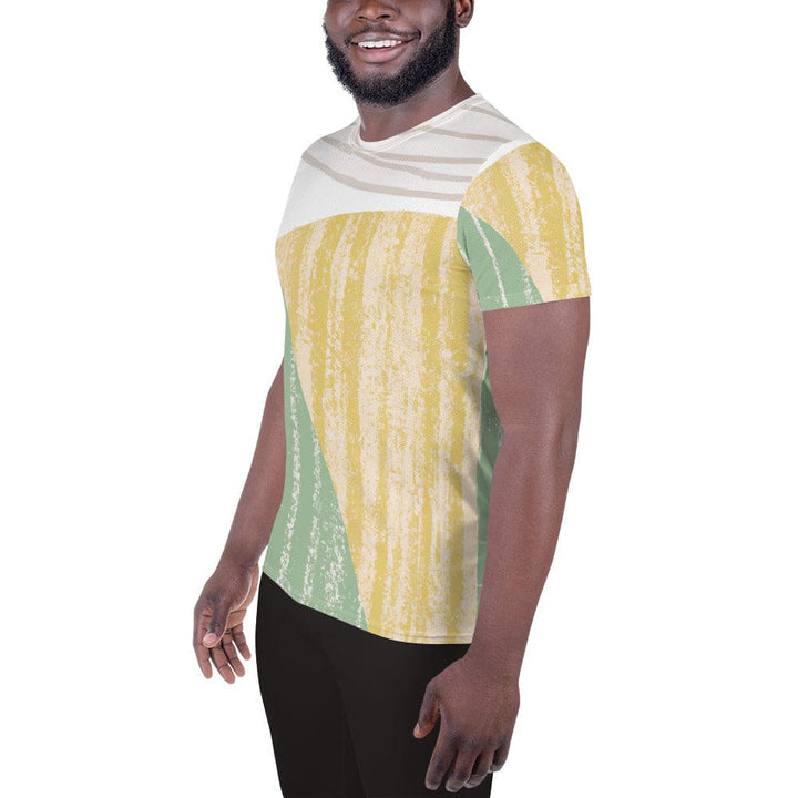 Mens Stretch Fit Athletic Sports T-shirt - Green Textured Boho Pattern