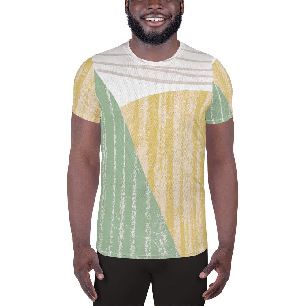 Mens Stretch Fit Athletic Sports T-shirt - Green Textured Boho Pattern