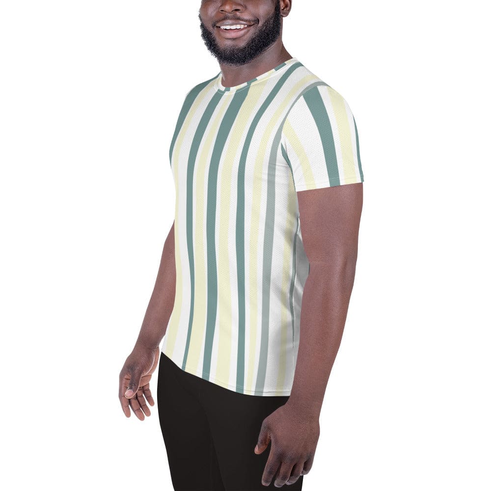Mens Stretch Fit Athletic Sports T-shirt - Green Yellow Geometric Lines